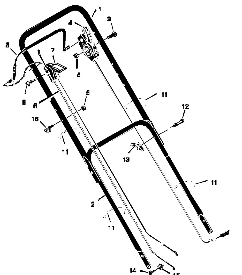 Handle Assembly Diagram and Parts List for 20605X8B 1997 Briggs and Stratton Lawn Mower